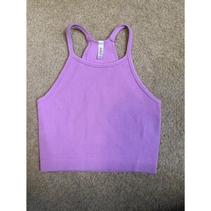 Alexander Jane Purple Ribbed Seamless Halter Crop Top Tank AJ1007 Womens L XL